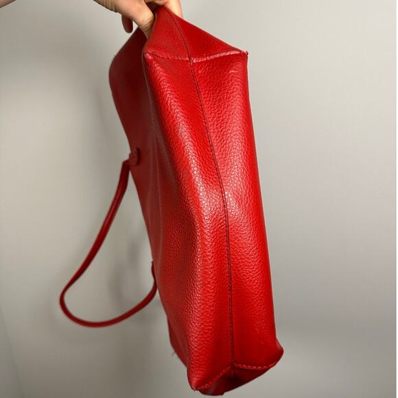 BCBG Reversible Faux Leather Red / Tan Logo Tote Bag - Picture 8 of 12